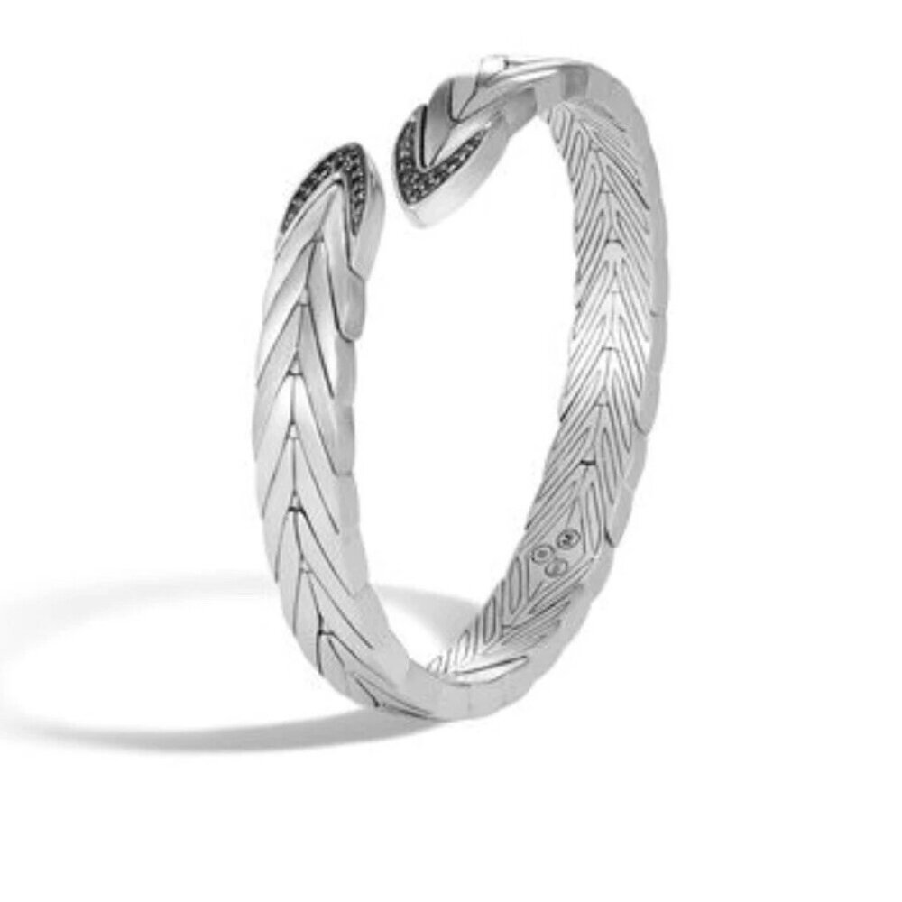 John Hardy Modern Chain Sterling Silver 925 Black Sapphire Bypass Cuff Bracelet